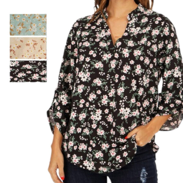 Blusa Camisera Estampado Flores Manga 3/4